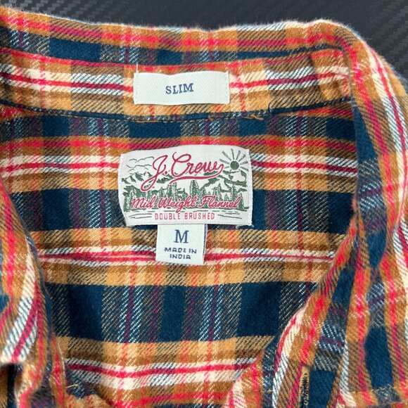 J.Crew Mens Slim Fit Double Brushed Flannel Plaid Shirt Long Sleeve size Medium - Picture 3 of 7